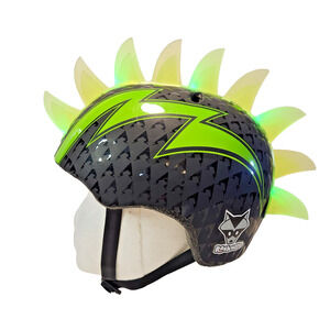 Raskullz Black & Green Bolt Spike Mohawk LED Light-Up Bike Helmet Kids Small
